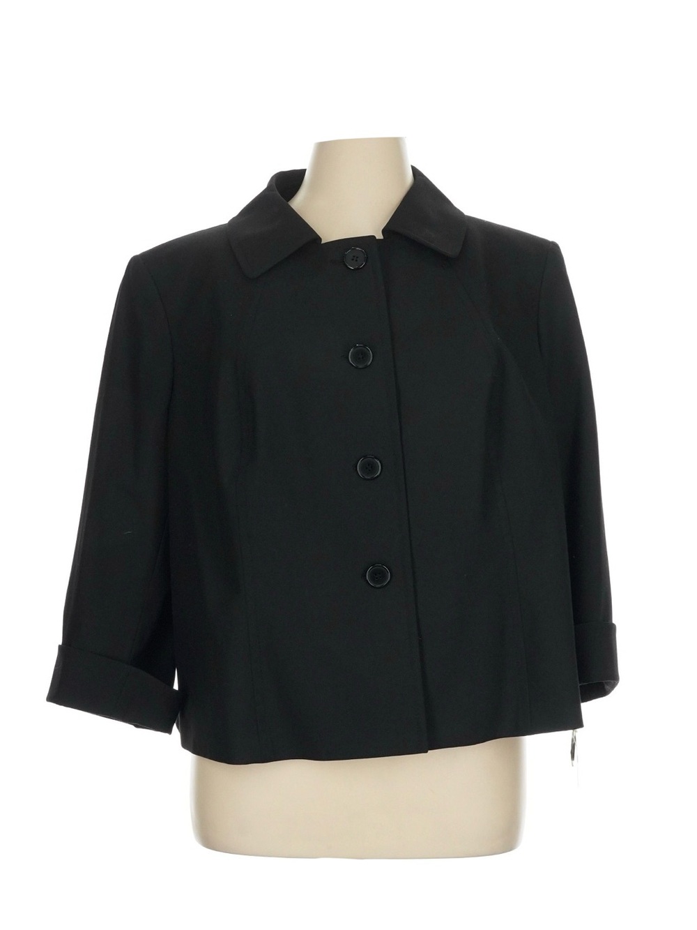 Tahari ASL Cropped Structured Blazer Jacket Black Boxy 3/4 Sleeve Plus Size 1X